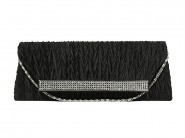 Evening Bag - Pleated Satin w/ Mesh Metal Bar Accent – Black – BG-92006B